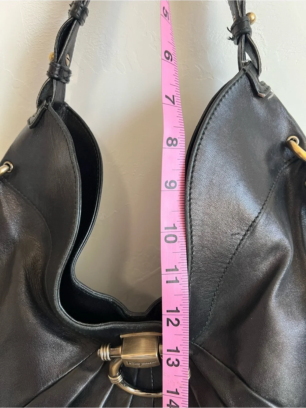 Authentic Ferragamo Black Butter Leather Hobo Shoulder Bag